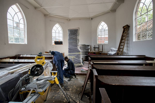 Restoration work being carried out on the Doopsgezinde church in Middelstum