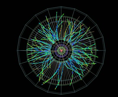 Visualization of tracks traversed by subatomic particles