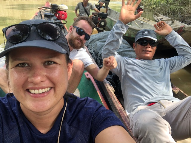 Sitta Yan, alumna of the MSc Sustainable Tourism & Society, in a pompong canoe in the Mentawai Islands, Indonesia