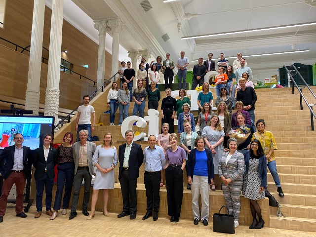 Panel members first row from the left starting with the fifth person: Prof. Barbara Oomen, Dr. Samuel Abrahám, Mr. Mark Delmartino, Ms. Julia Nabbe, Dr. Henny Romijn.