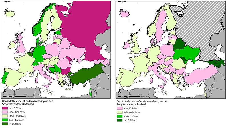 Figuur 1: 'Mental maps' van Europa op basis van Songfestivalscores (deel 1)