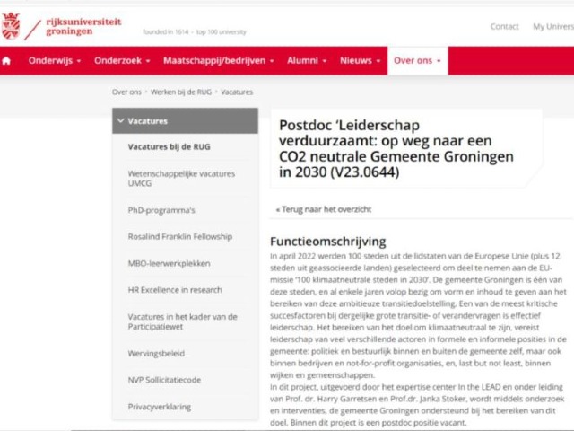 Postdoc Leiderschap verduurzaamt