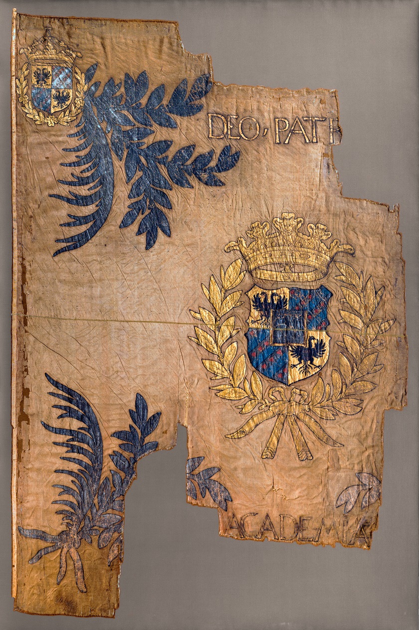 Ill. 4: Student banner with the arms of the Groningen Academy and the words ‘Deo Patriae Academiae’. University of Groningen Museum