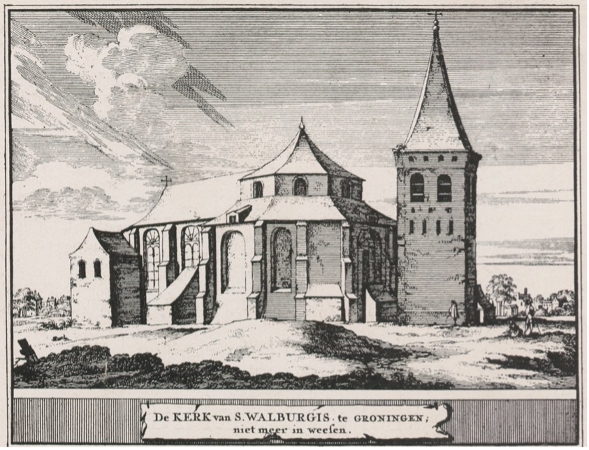 De Walburgkerk in L. Smids, Schatkamer der Nederlandsse oudheden (Amsterdam 1711), p. 374/375. Inderdaad was deze kerk toen al bijna een eeuw “niet meer in weesen”. UBG UF 13